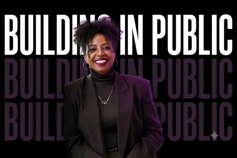 Ellen smiling in front of the words Building in public
